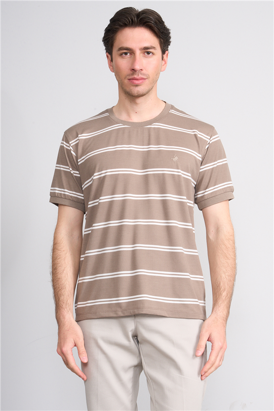 Çetinkaya Chester Polo 4720 Bisiklet Yaka Regular Ringel Süprem T-shirt Vizon