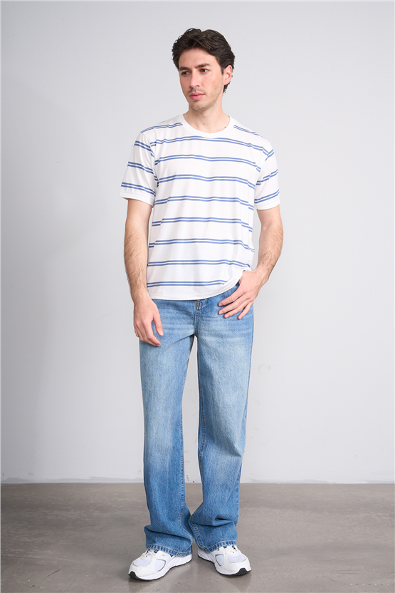 Çetinkaya Chester Polo 4720 Bisiklet Yaka Regular Ringel Süprem T-shirt Beyaz