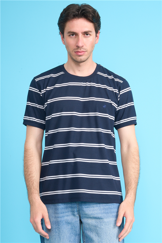 Çetinkaya Chester Polo 4720 Bisiklet Yaka Regular Ringel Süprem T-shirt Lacivert