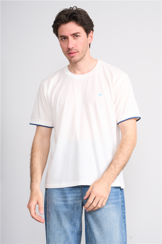 Çetinkaya Chester Polo 4723 Bisiklet Yaka Regular Likralı Pike T-shirt Beyaz