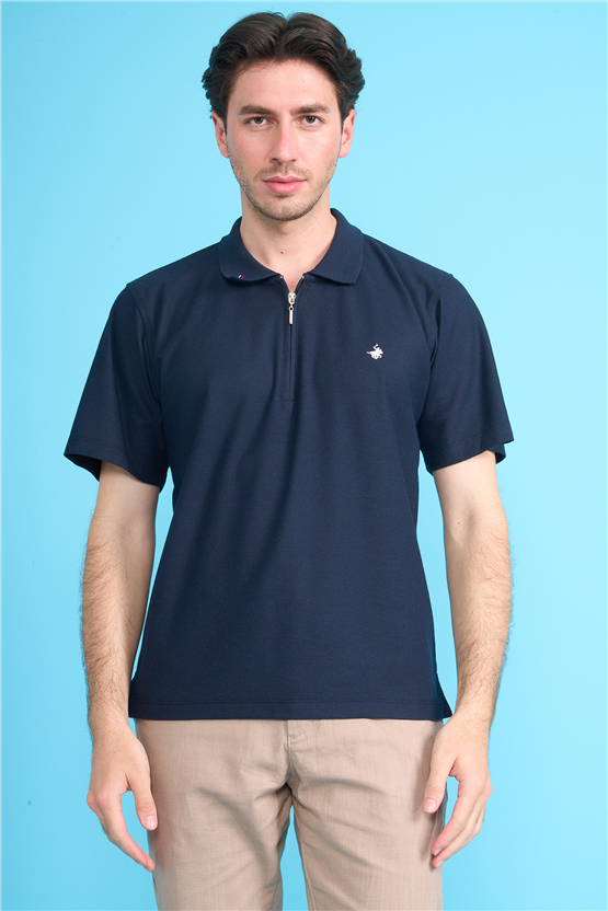 Çetinkaya Chester Polo 4727 Fermuarlı Polo Yaka Regular Jakarlı T-shirt Lacivert