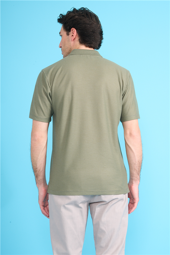 Çetinkaya Chester Polo 4727 Fermuarlı Polo Yaka Regular Jakarlı T-shirt Kirli Yeşil