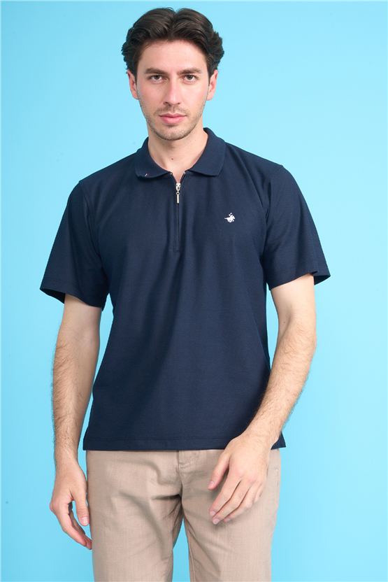 Çetinkaya Chester Polo 4727 Fermuarlı Polo Yaka Regular Jakarlı T-shirt Lacivert