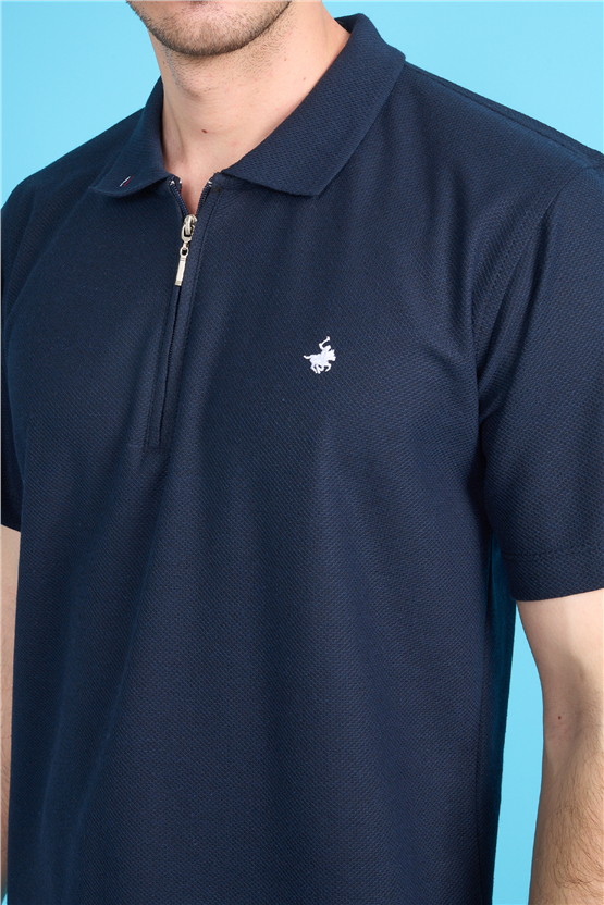 Çetinkaya Chester Polo 4727 Fermuarlı Polo Yaka Regular Jakarlı T-shirt Lacivert