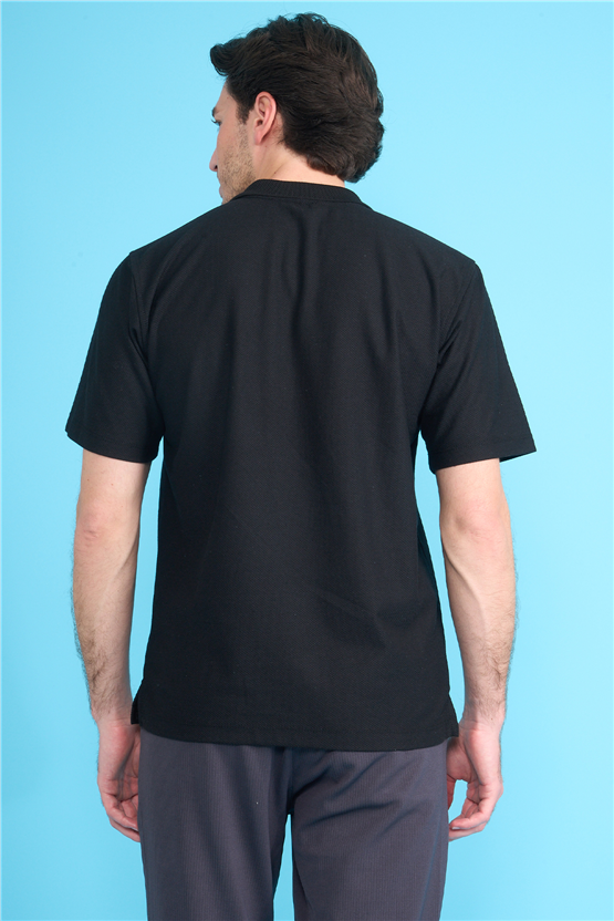 Çetinkaya Chester Polo 4727 Fermuarlı Polo Yaka Regular Jakarlı T-shirt Siyah