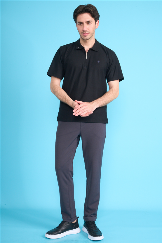 Çetinkaya Chester Polo 4727 Fermuarlı Polo Yaka Regular Jakarlı T-shirt Siyah