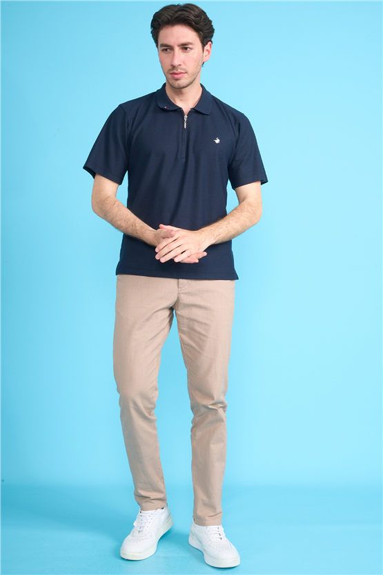 Çetinkaya Chester Polo 4727 Fermuarlı Polo Yaka Regular Jakarlı T-shirt Lacivert