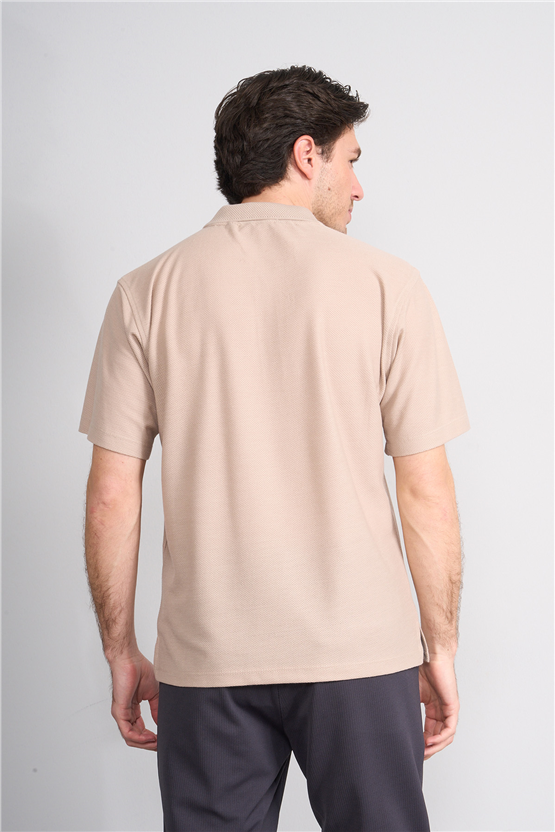 Çetinkaya Chester Polo 4727 Fermuarlı Polo Yaka Regular Jakarlı T-shirt Bej