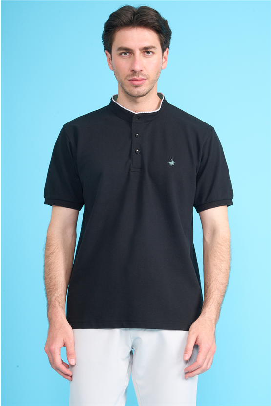 Çetinkaya Chester Polo 4728 Hakim Yaka Regular 30/1 Pike T-shirt Siyah