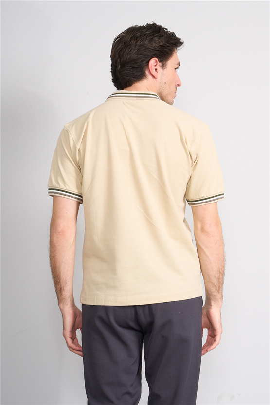 Çetinkaya Chester Polo 4730 Polo Yaka Regular 30/1 Pike T-shirt Bej