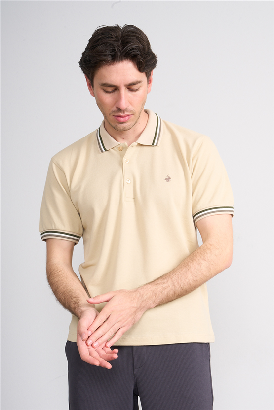 Çetinkaya Chester Polo 4730 Polo Yaka Regular 30/1 Pike T-shirt Bej