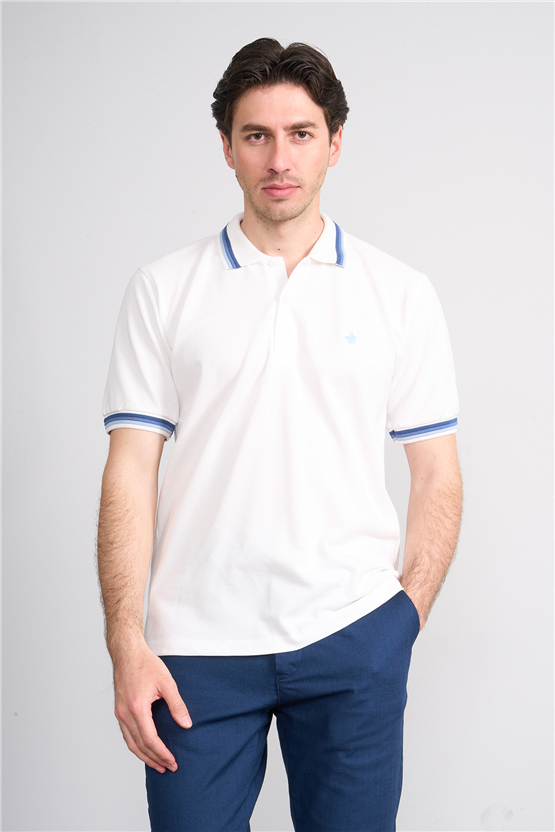 Çetinkaya Chester Polo 4730 Polo Yaka Regular 30/1 Pike T-shirt Beyaz
