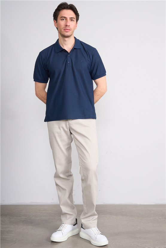 Çetinkaya Chester Polo 4736 Polo Yaka Regular Jakarlı T-shirt Açık İndigo