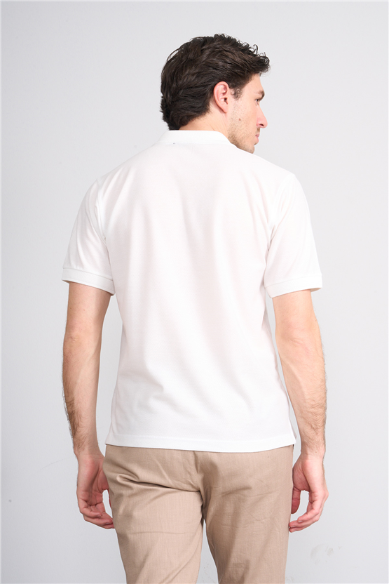 Çetinkaya Chester Polo 4736 Polo Yaka Regular Jakarlı T-shirt Beyaz