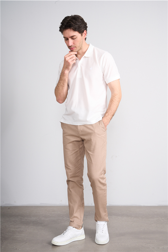 Çetinkaya Chester Polo 4736 Polo Yaka Regular Jakarlı T-shirt Beyaz