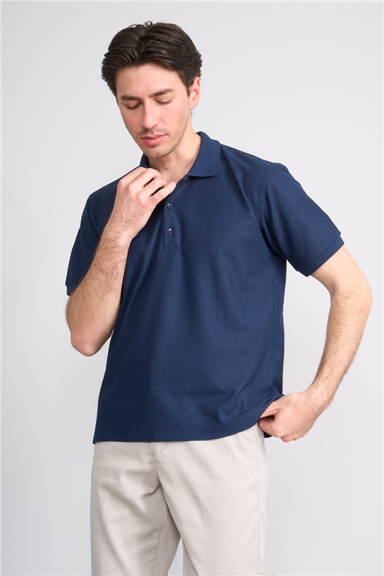 Çetinkaya Chester Polo 4736 Polo Yaka Regular Jakarlı T-shirt Açık İndigo
