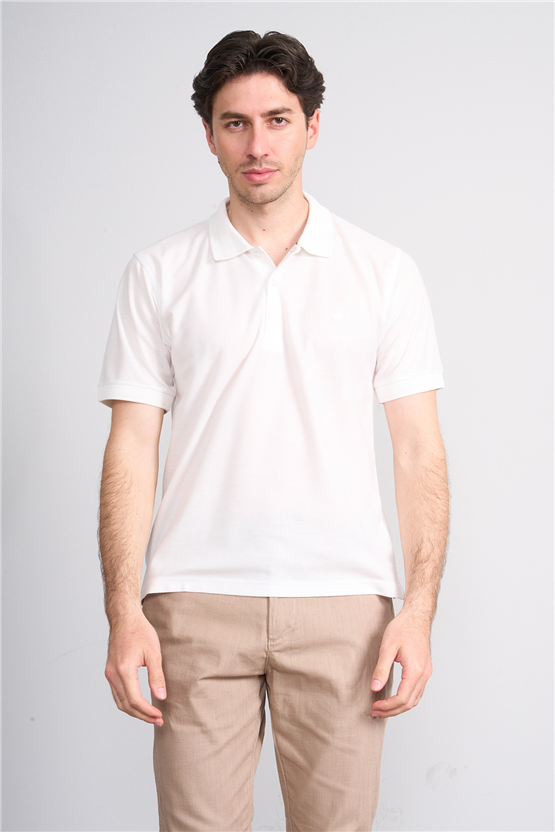 Çetinkaya Chester Polo 4736 Polo Yaka Regular Jakarlı T-shirt Beyaz