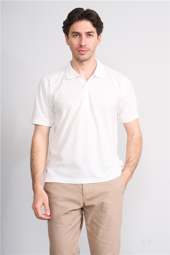 Çetinkaya Chester Polo 4736 Polo Yaka Regular Jakarlı T-shirt Beyaz