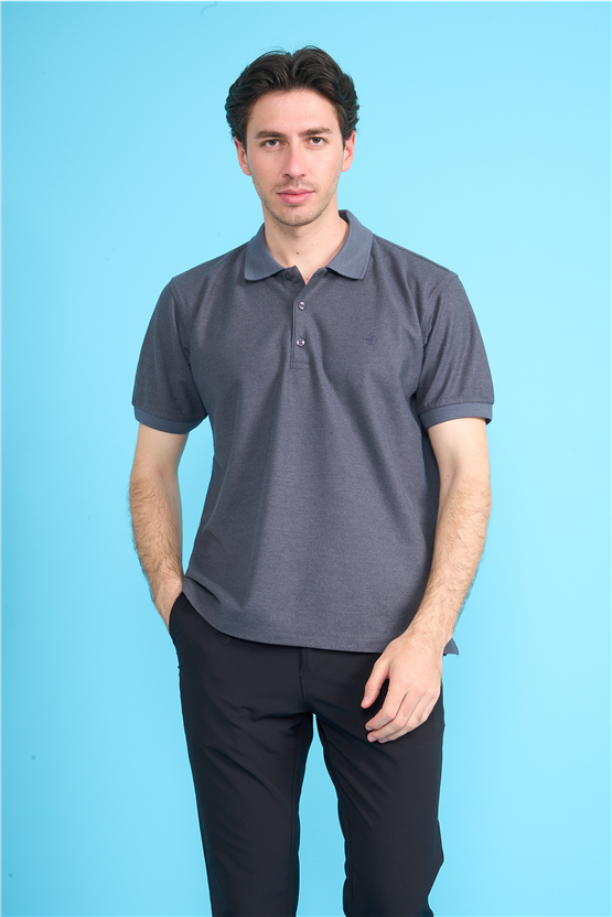 Çetinkaya Chester Polo 4736 Polo Yaka Regular Jakarlı T-shirt Koyu Gri