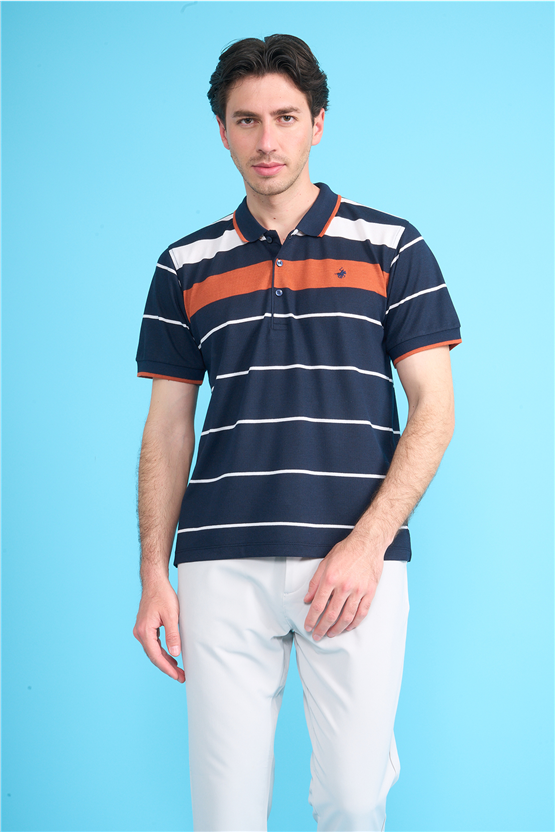 Çetinkaya Chester Polo 4739 Polo Yaka Regular Ringel Pike T-shirt Lacivert