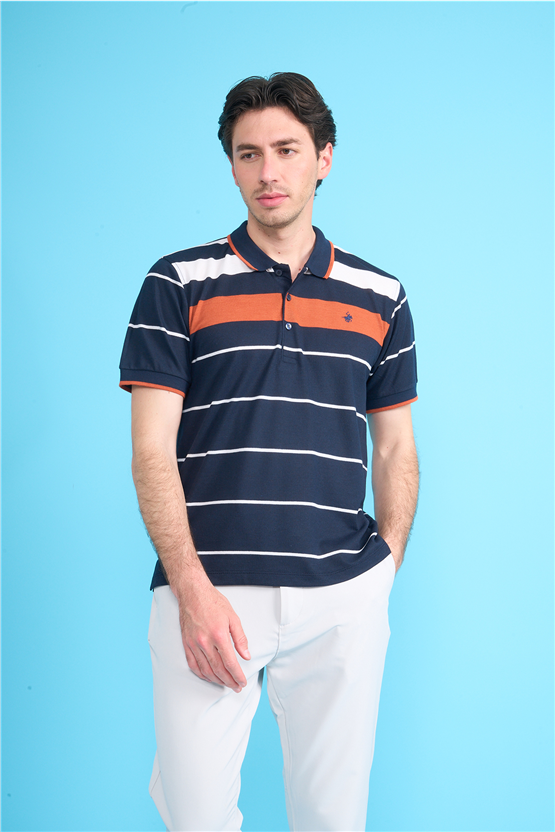 Çetinkaya Chester Polo 4739 Polo Yaka Regular Ringel Pike T-shirt Lacivert