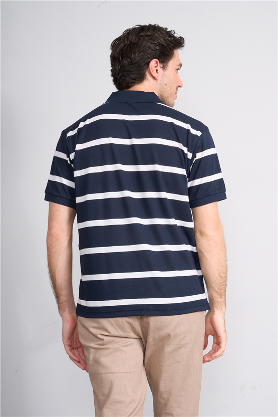 Çetinkaya Chester Polo 4740 Polo Yaka Regular Ringel Pike T-shirt Lacivert