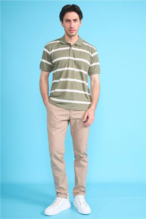 Çetinkaya Chester Polo 4740 Polo Yaka Regular Ringel Pike T-shirt Haki