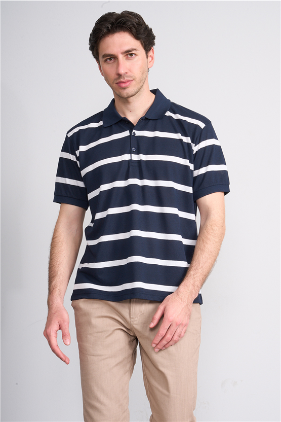 Çetinkaya Chester Polo 4740 Polo Yaka Regular Ringel Pike T-shirt Lacivert