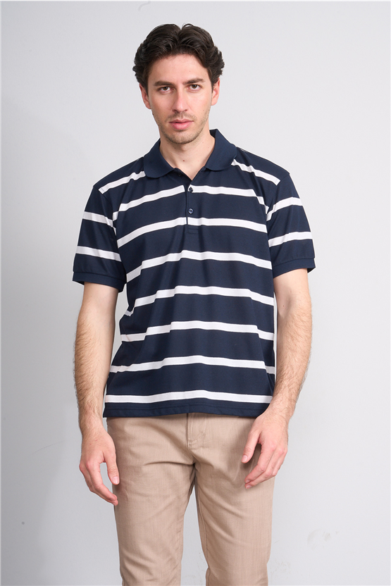 Çetinkaya Chester Polo 4740 Polo Yaka Regular Ringel Pike T-shirt Lacivert