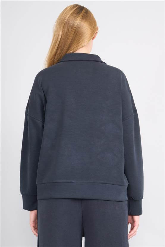 Çetinkaya Chester Polo 8425 Kadın Dik Yaka Yarım Fermuarlı Modal Sweatshirt Antrasit