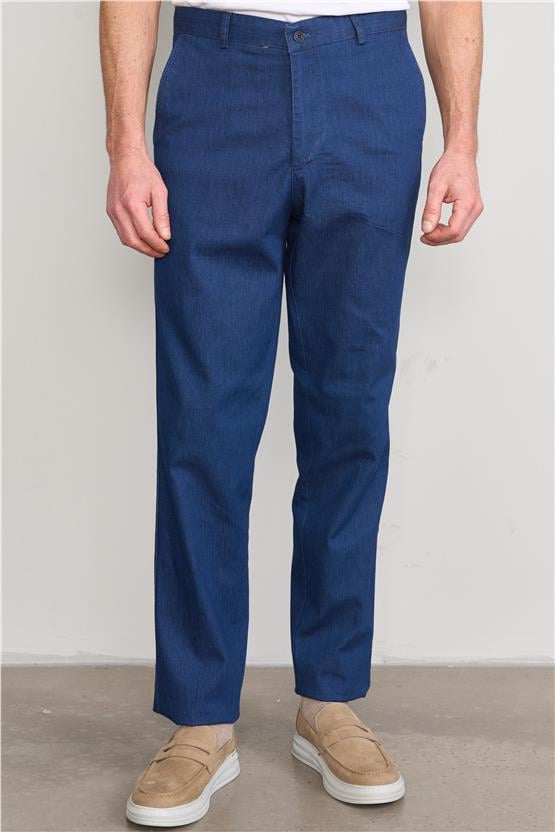 Çetinkaya Chester Polo 9352 Geniş Paça Regular Tencel Mavi Pantolon