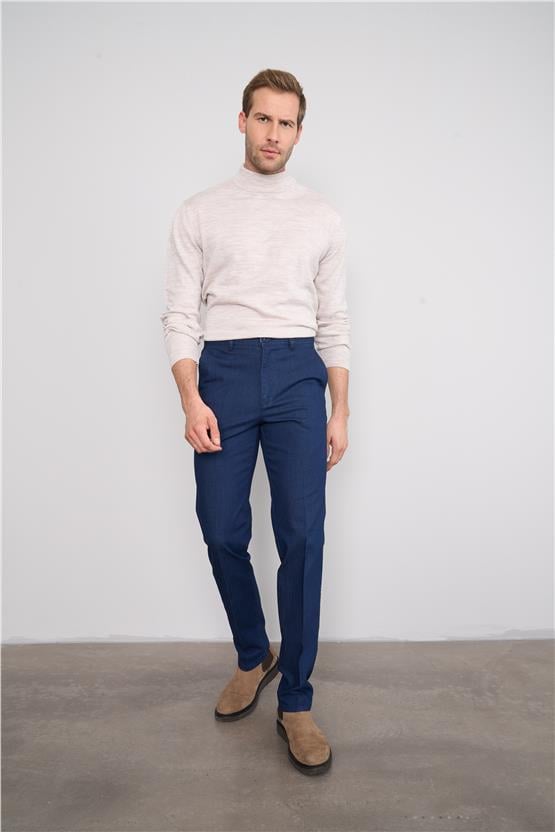 Çetinkaya Chester Polo 9352 Geniş Paça Regular Tencel Koyu Mavi Pantolon