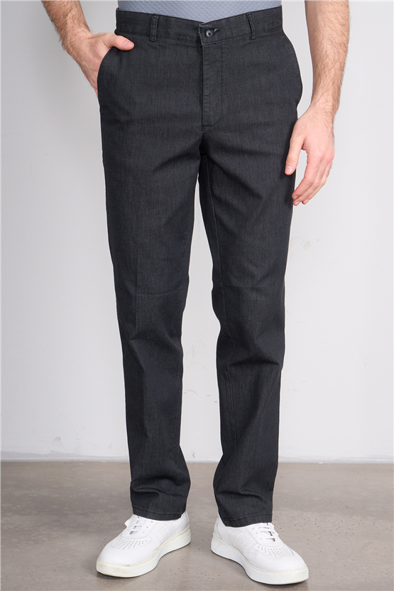 Çetinkaya Chester Polo 9352 Geniş Paça Regular Tencel Siyah Pantolon