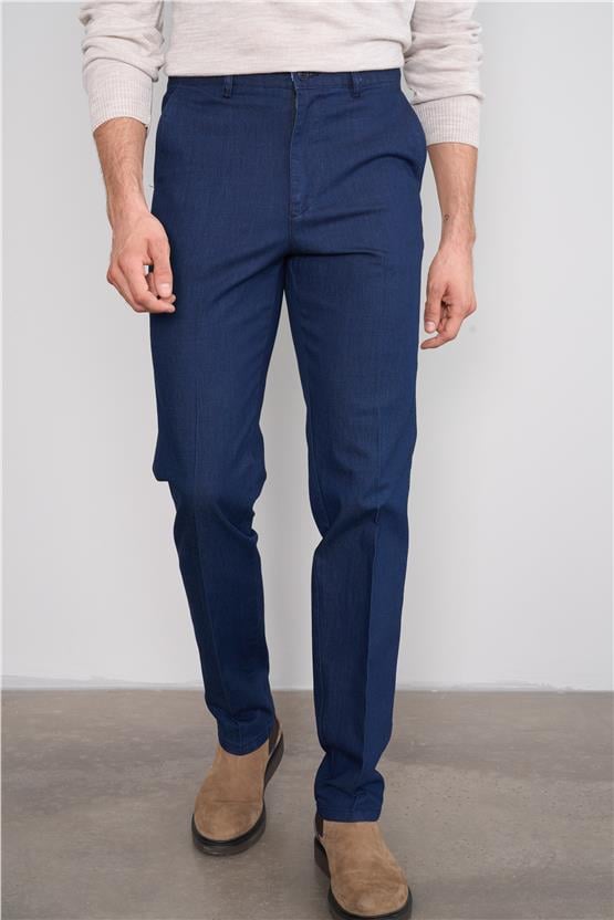 Çetinkaya Chester Polo 9352 Geniş Paça Regular Tencel Koyu Mavi Pantolon