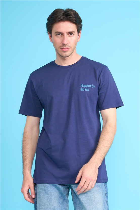 Çetinkaya Chetser Polo 4633 Bisiklet Yaka Regular Baskılı T-shirt Açık Lacivert