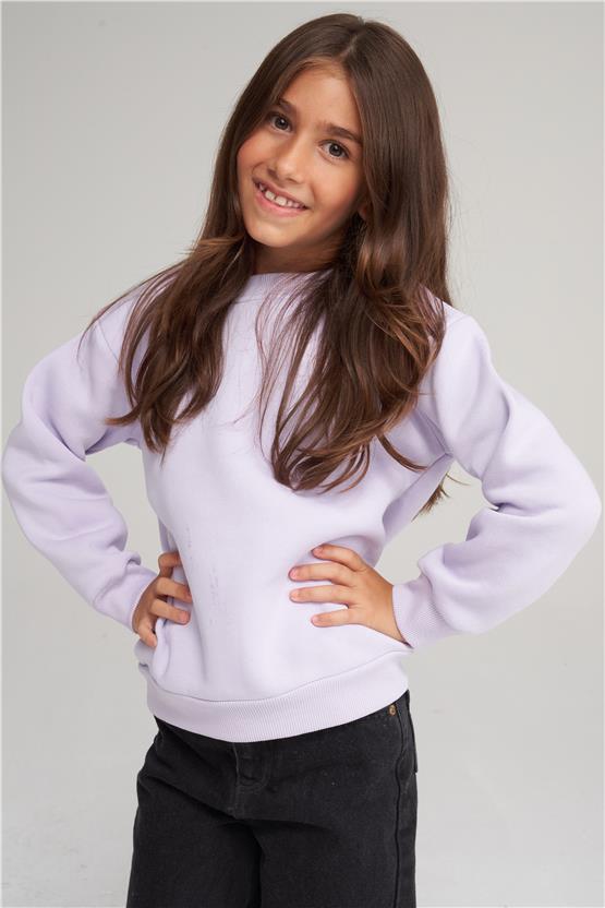 Çetinkaya Fit Club 22548 Unisex Çocuk 3 İplik Bisiklet Yaka Sweatshirt 4-12 Yaş Lila