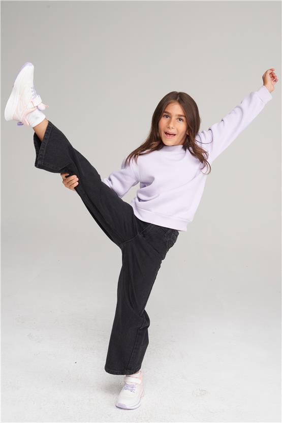 Çetinkaya Fit Club 22548 Unisex Çocuk 3 İplik Bisiklet Yaka Sweatshirt 4-12 Yaş Lila