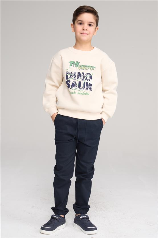 Çetinkaya Fit Club 42447 Erkek Çocuk 3 İplik Bisiklet Yaka Baskılı Sweatshirt 4-12 Yaş Taş