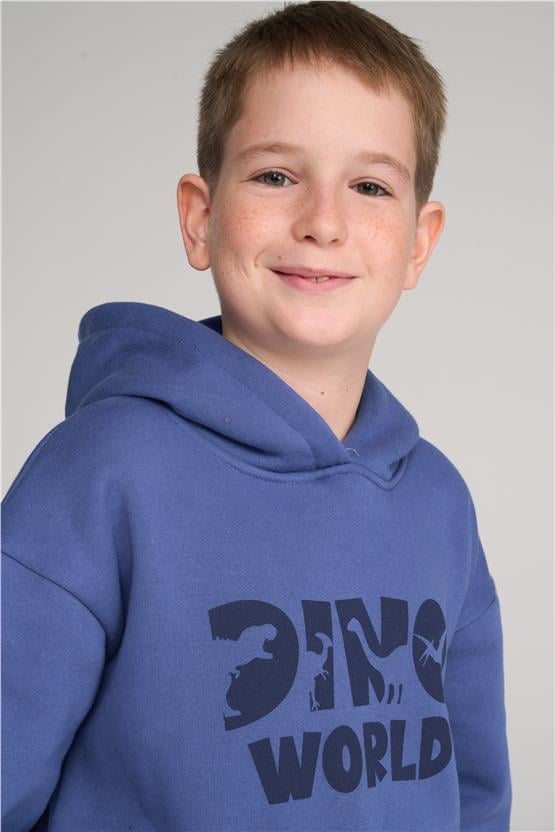 Çetinkaya Fit Club 42450EG Çocuk 3 İplik Kanguru Cep Baskılı Sweatshirt 4-12 Yaş İndigo