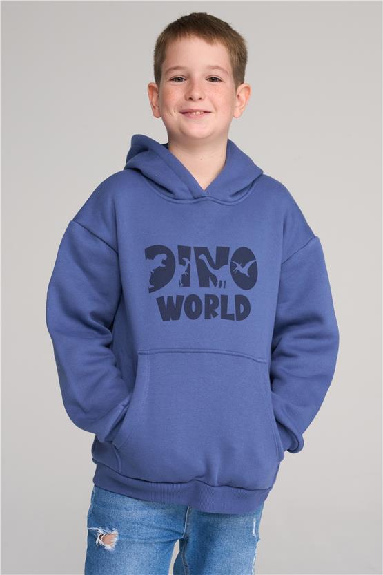 Çetinkaya Fit Club 42450EG Çocuk 3 İplik Kanguru Cep Baskılı Sweatshirt 4-12 Yaş İndigo