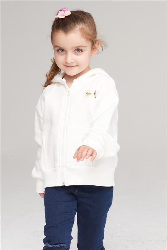 Çetinkaya Fit Kid 42415K Çocuk 3 İplik Fermuarlı Baskılı Sweatshirt 3-7 Yaş Krem