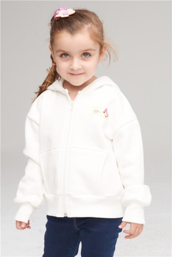 Çetinkaya Fit Kid 42415K Çocuk 3 İplik Fermuarlı Baskılı Sweatshirt 3-7 Yaş Krem