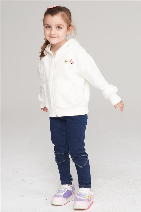 Çetinkaya Fit Kid 42415K Çocuk 3 İplik Fermuarlı Baskılı Sweatshirt 3-7 Yaş Krem