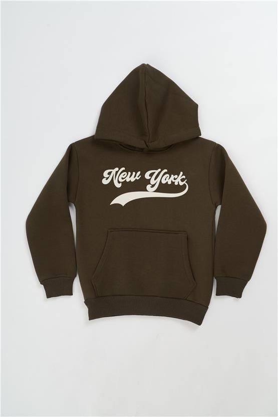 Çetinkaya Fitclub 22554 Erkek Çocuk Kapüşonlu 3 İplik Şardonlu Sweatshirt 4-12 Yaş Haki