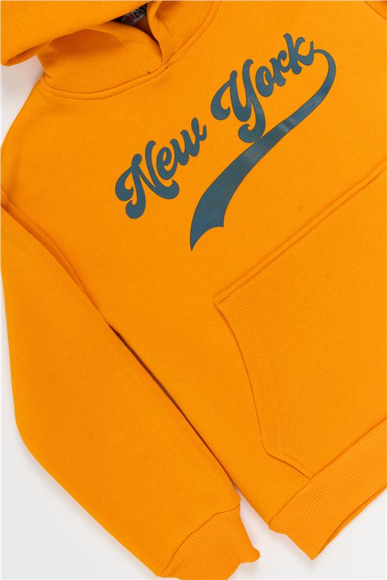 Çetinkaya Fitclub 22554 Erkek Çocuk Kapüşonlu 3 İplik Şardonlu Sweatshirt 4-12 Yaş Hardal