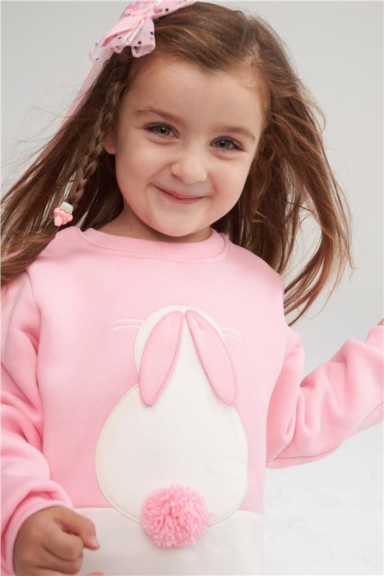 Çetinkaya Fitclub 42422K Kız Çocuk Bisiklet Yaka 3 İplik Şardonlu Sweatshirt 3-7 Yaş Pembe