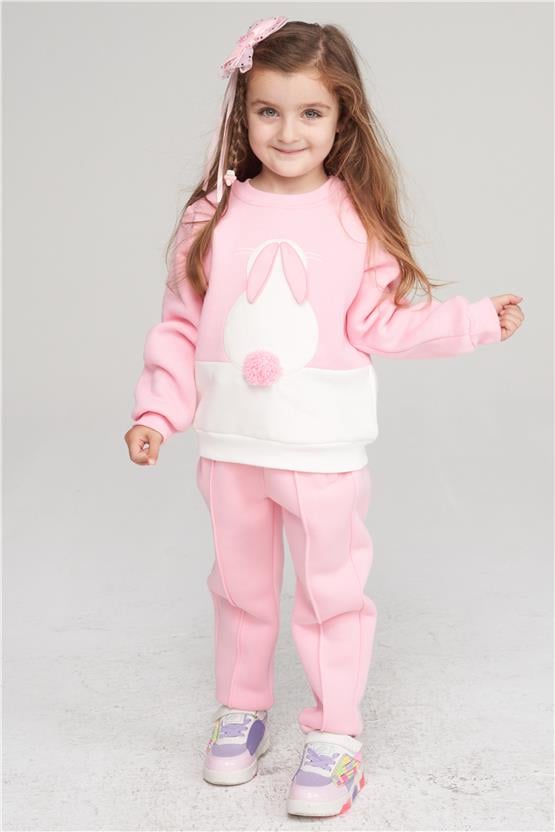 Çetinkaya Fitclub 42422K Kız Çocuk Bisiklet Yaka 3 İplik Şardonlu Sweatshirt 3-7 Yaş Pembe