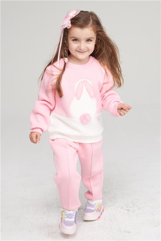 Çetinkaya Fitclub 42422K Kız Çocuk Bisiklet Yaka 3 İplik Şardonlu Sweatshirt 3-7 Yaş Pembe