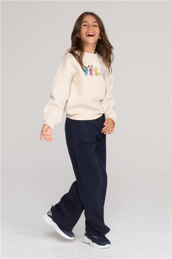 Çetinkaya Fitclub 43412 Kız Çocuk 3 İplik Düz Paça Eşofman Alt  4-12 Yaş Laicvert