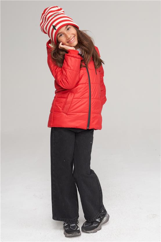 Çetinkaya Fitclub 47817 Erkek Çocuk Kapüşonlu Şişme Jessica Mont 8-12 Yaş Kırmızı